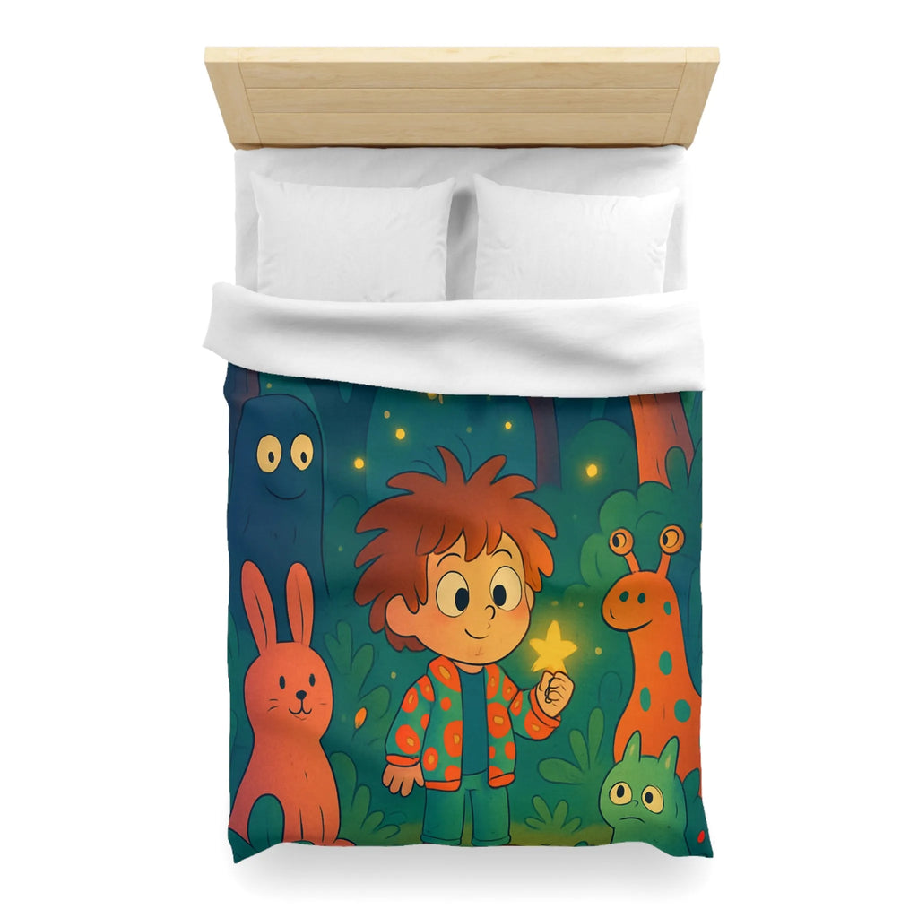 Housse de couette colorée forêt enchantée dessin animé, enfants et animaux magiques
