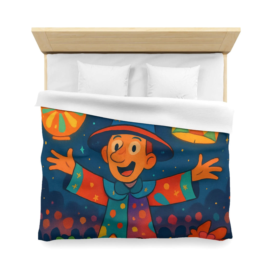 Housse de couette enfant au design magique de lanternes colorées et personnages joyeux