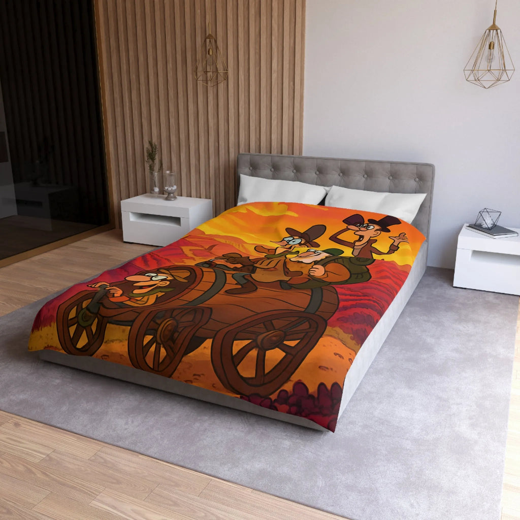 Housse de Couette Aventure Comique en Paysage Champêtre avec Véhicule Original Illustré