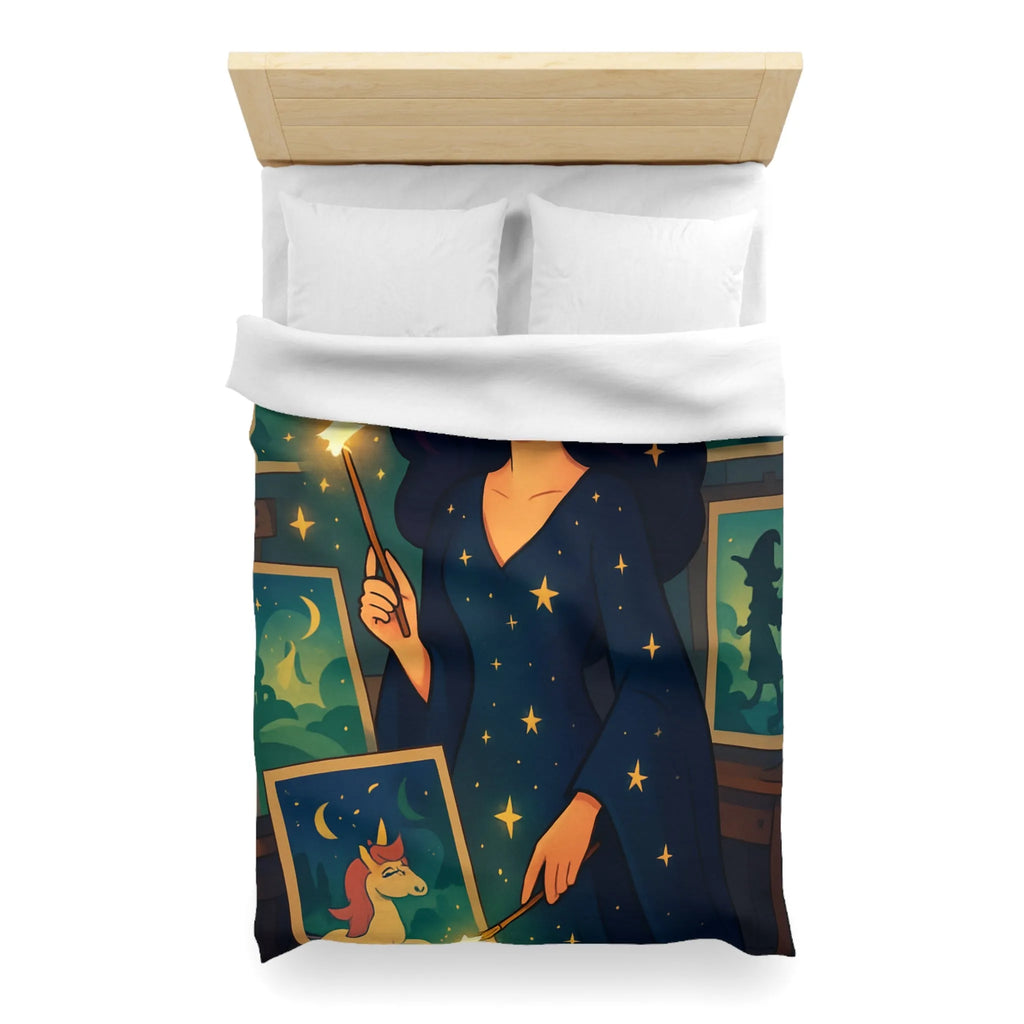 Housse de couette magique avec motif étoilé et créatures fantastiques pour chambre féérique