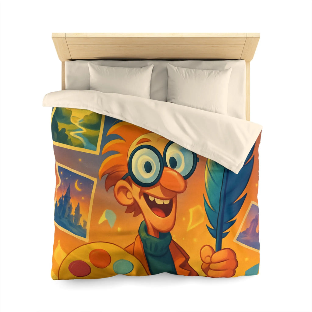Housse de couette colorée avec paysage de conte de fées et artiste joyeux