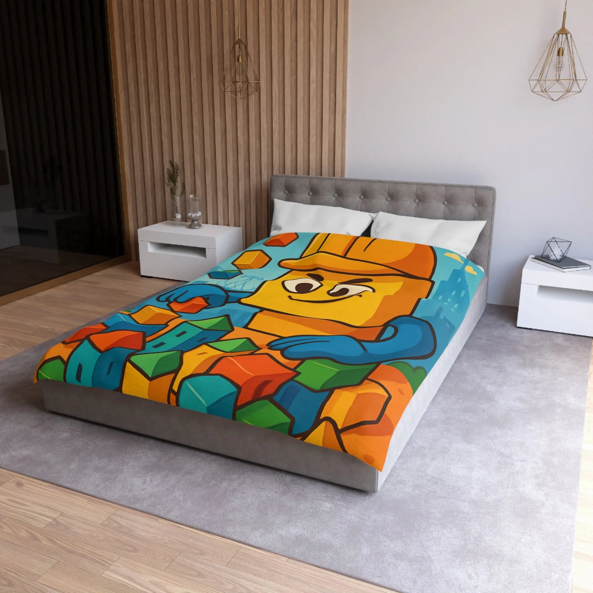 Housse de couette colorée avec motif de construction pour chambre d'enfant joyeuse