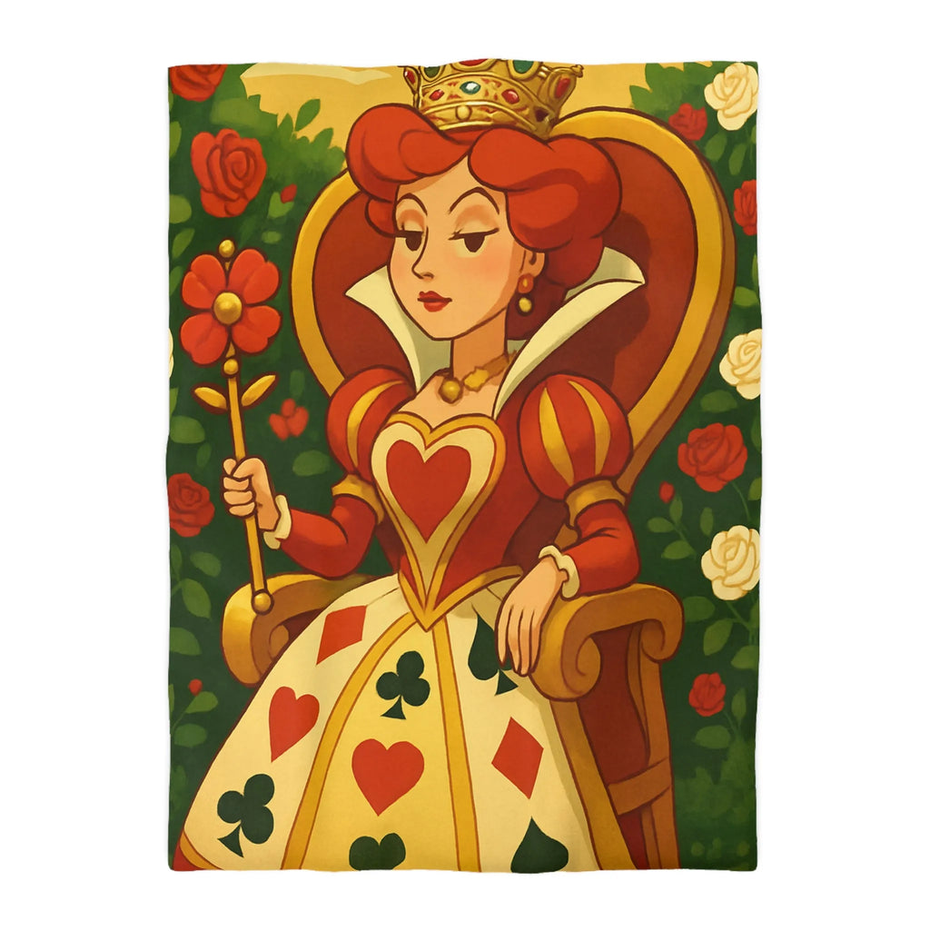 Élégante et royale housse de couette reine avec motifs coeurs détails rouge vibrant