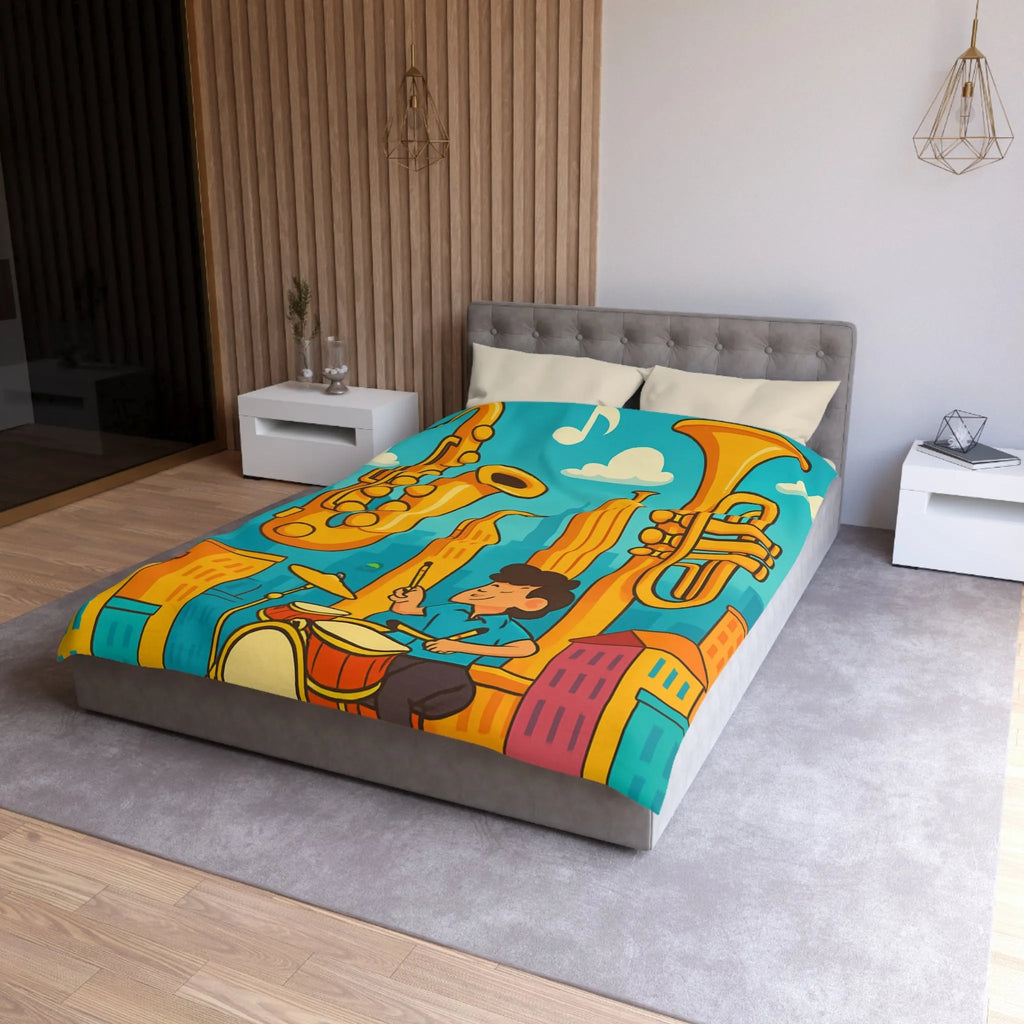 Housse de Couette Colorée avec Motif Musical pour Enfants Amoureux de Jazz en Ville