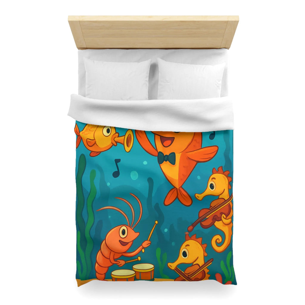 Housse de couette ludique pour enfants avec orchestre sous-marin de poissons et hippocampes