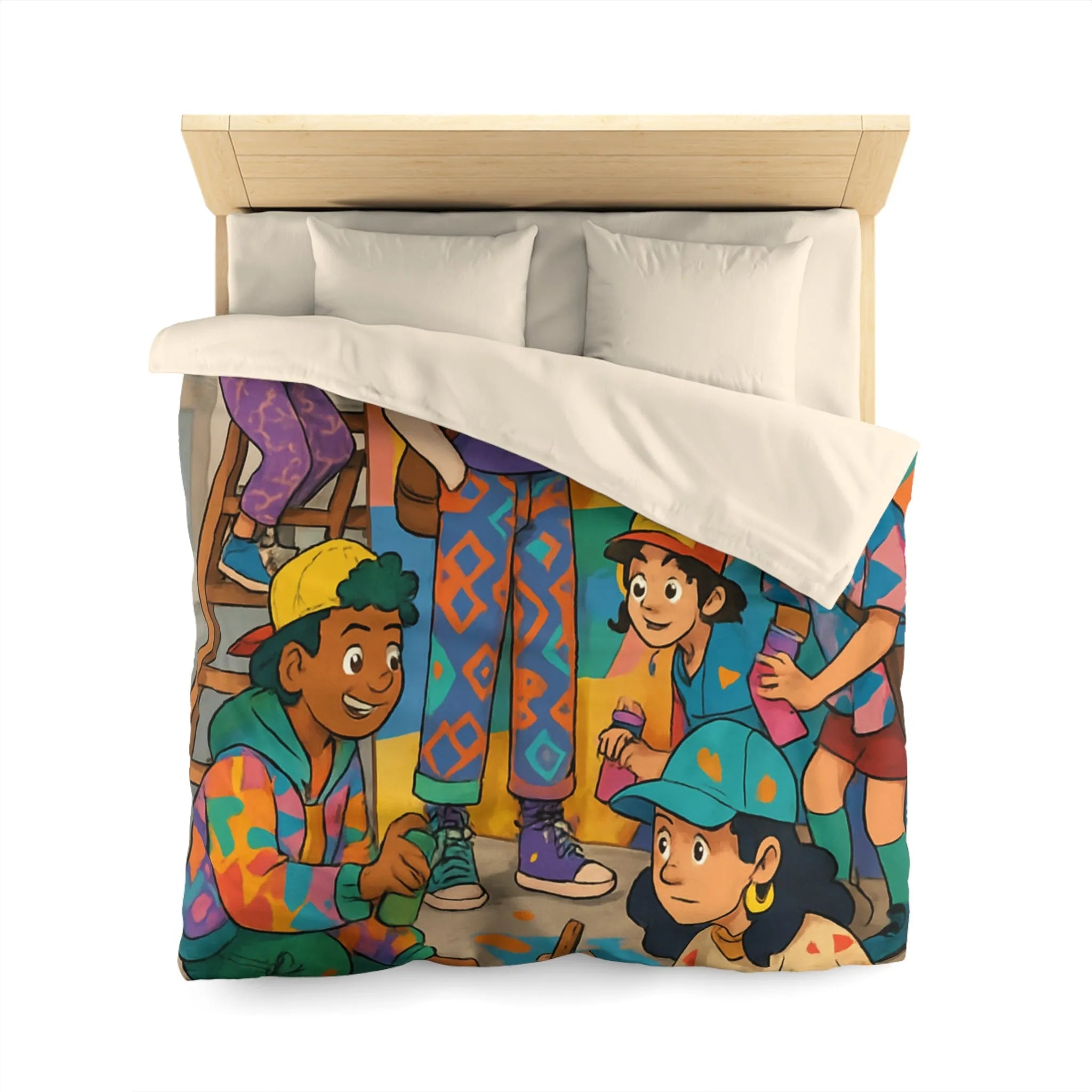 Housse de couette colorée avec enfants et motifs artistiques de peinture murale urbaine