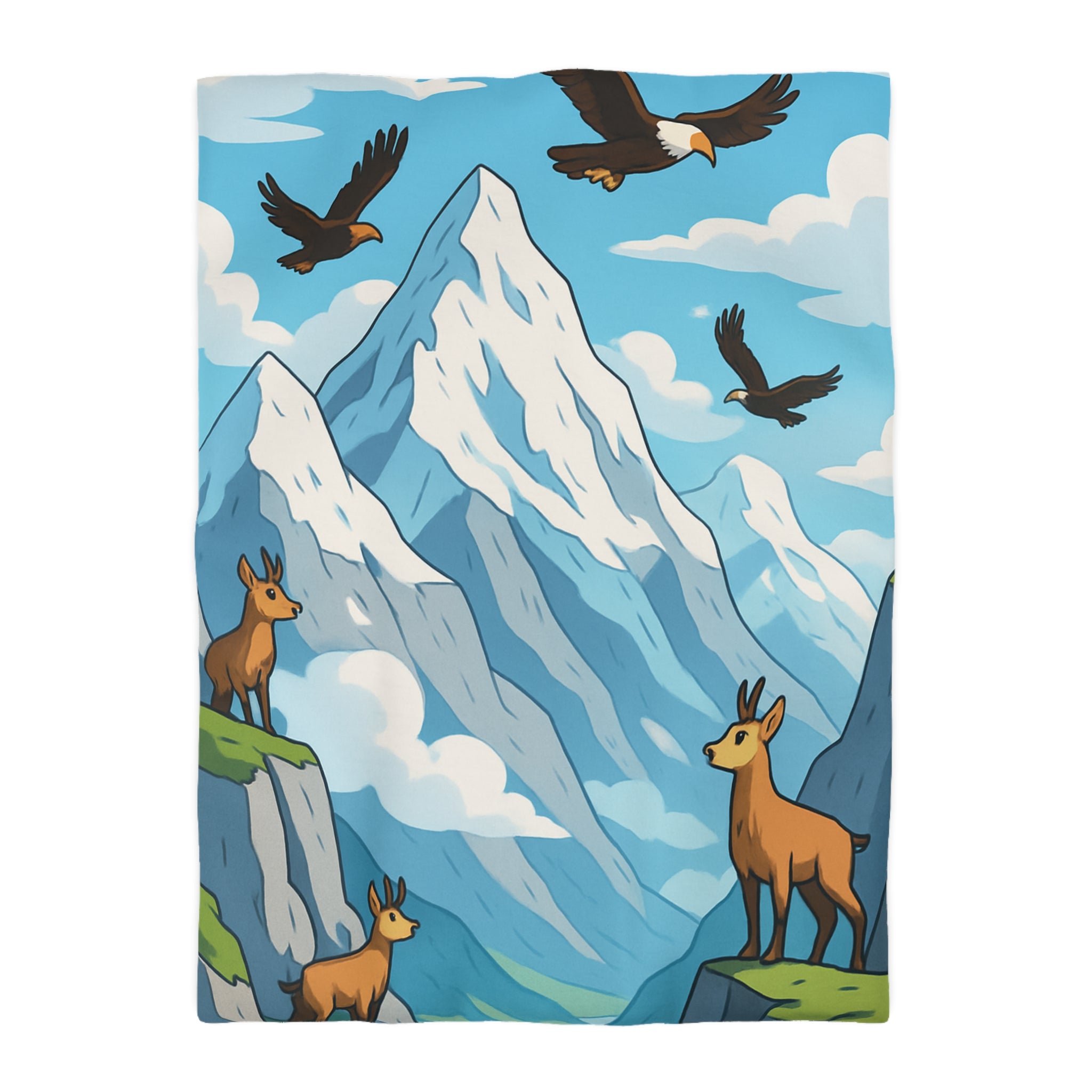 Housse de couette montagne avec aigles majestueux et bouquetins en pleine nature
