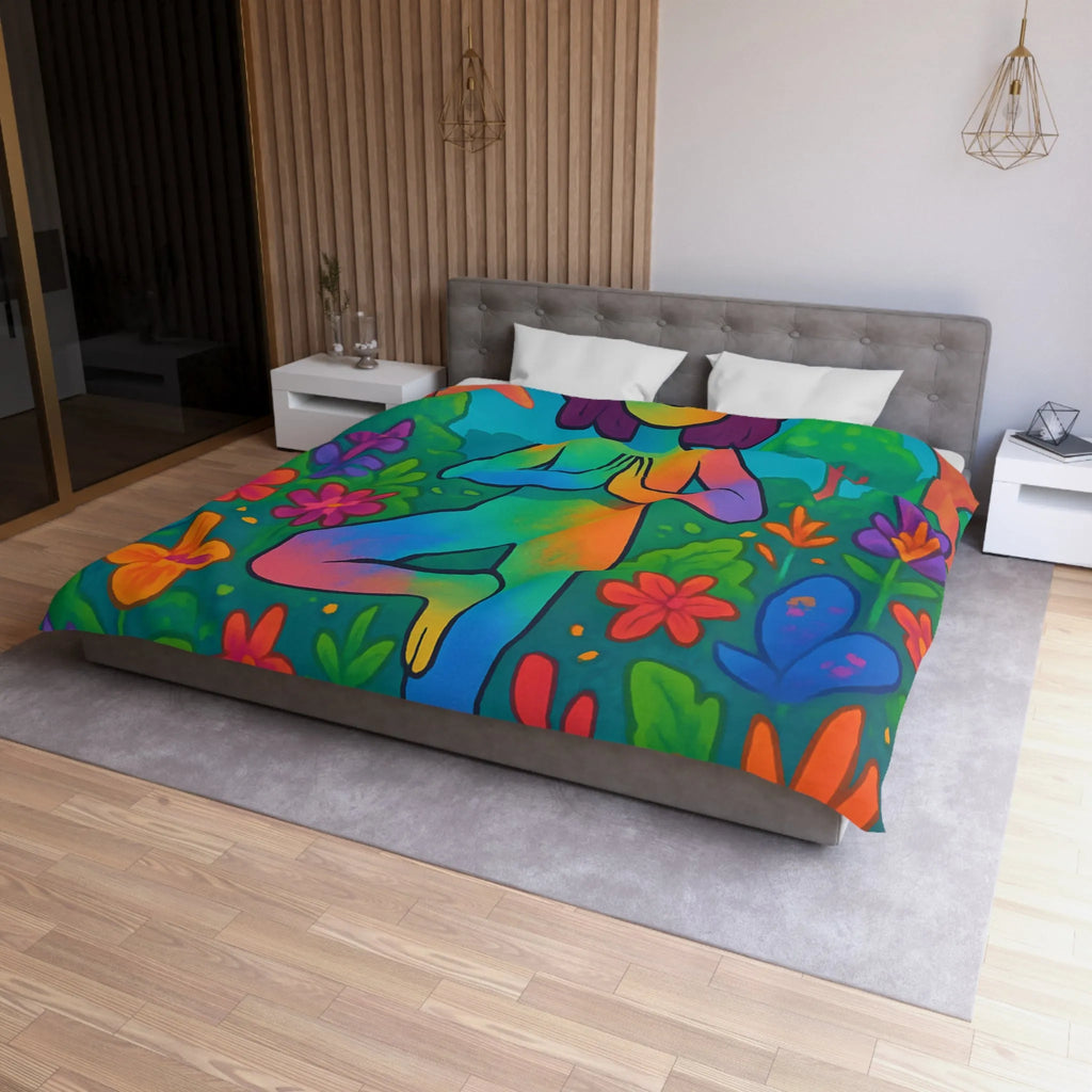 Housse de Couette avec Illustration Arc-en-Ciel d’une Personne Pratiquant le Yoga en Nature