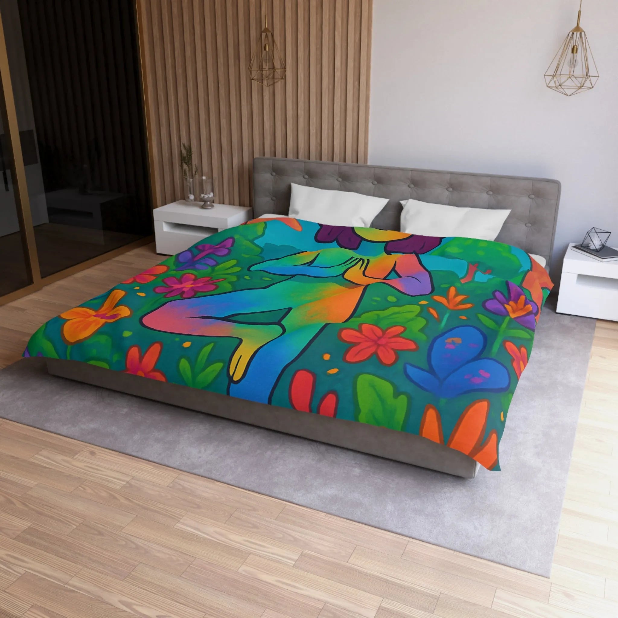 Housse de Couette avec Illustration Arc-en-Ciel d’une Personne Pratiquant le Yoga en Nature