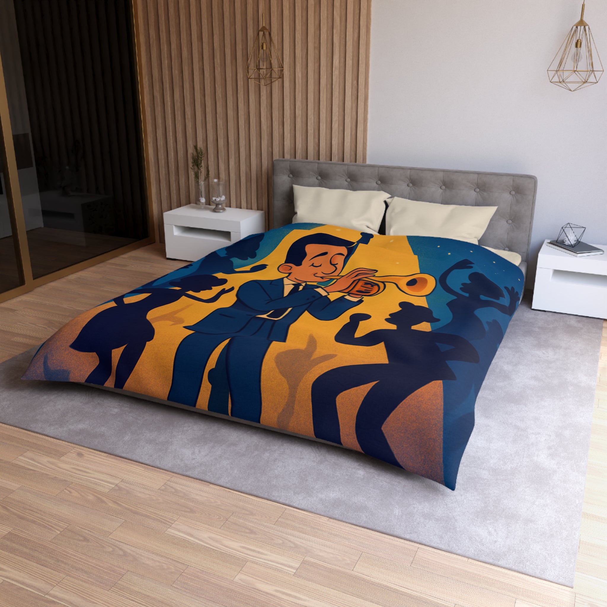 Housse de Couette Moderne avec Musicien Jouant de la Trompette sous Réverbère Nocturne