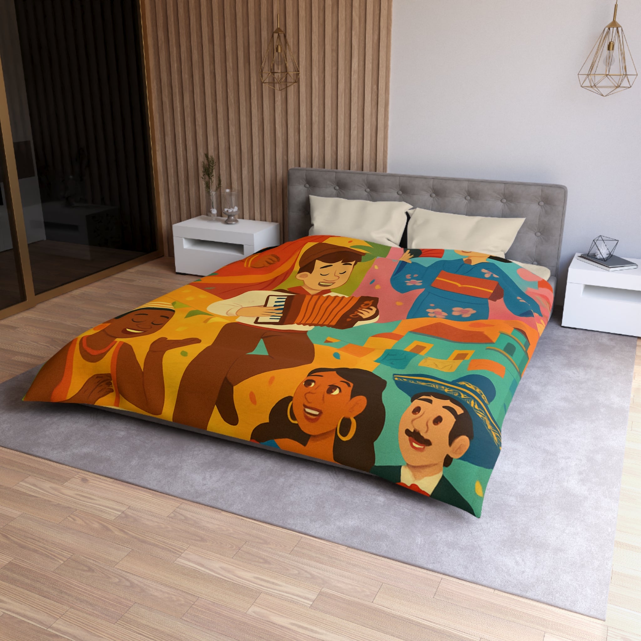 Housse de Couette Multiculturelle Vibrante avec Traditions et Musique du Monde Entier