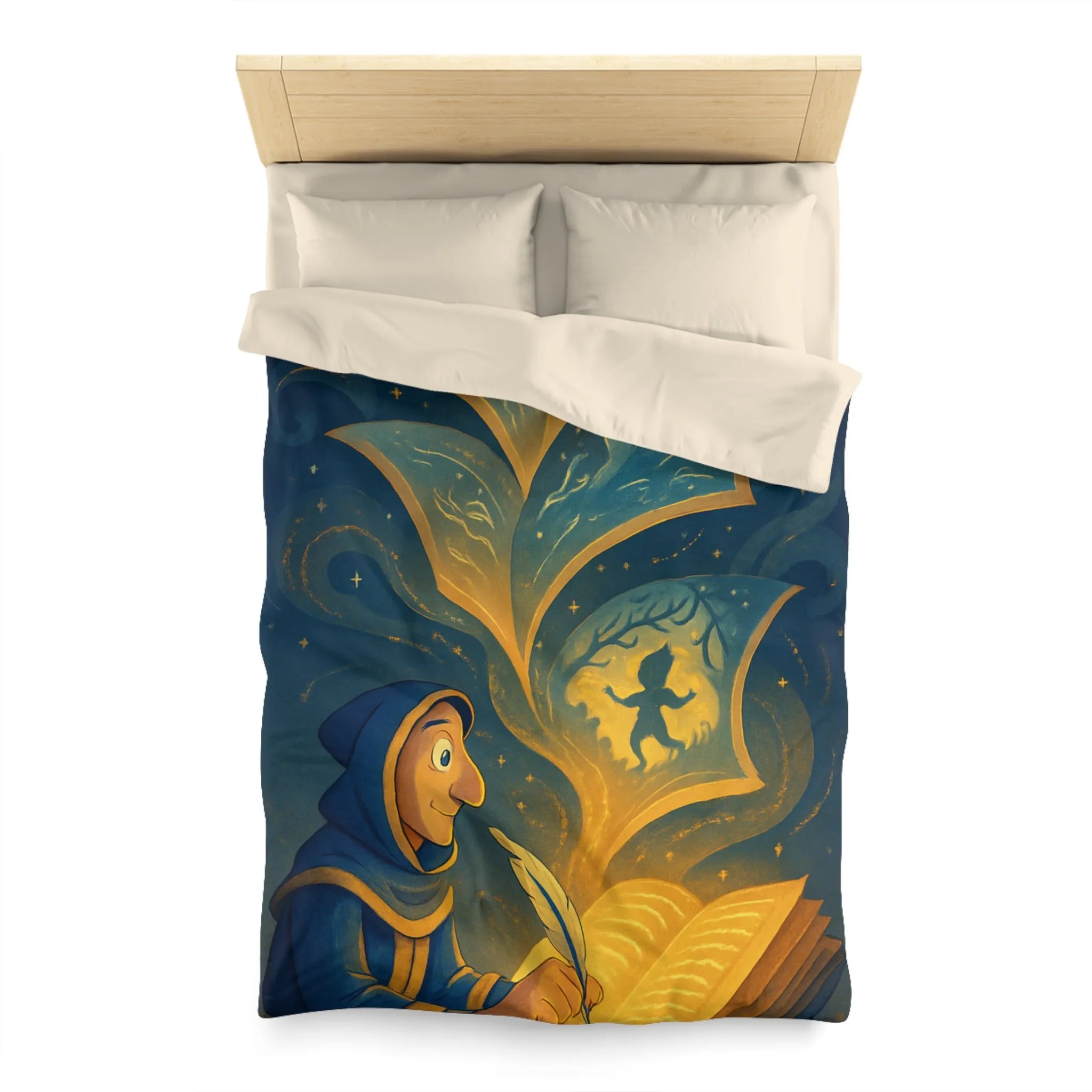 Housse de couette magique avec scène de conte illustrée et motifs féeriques scintillants