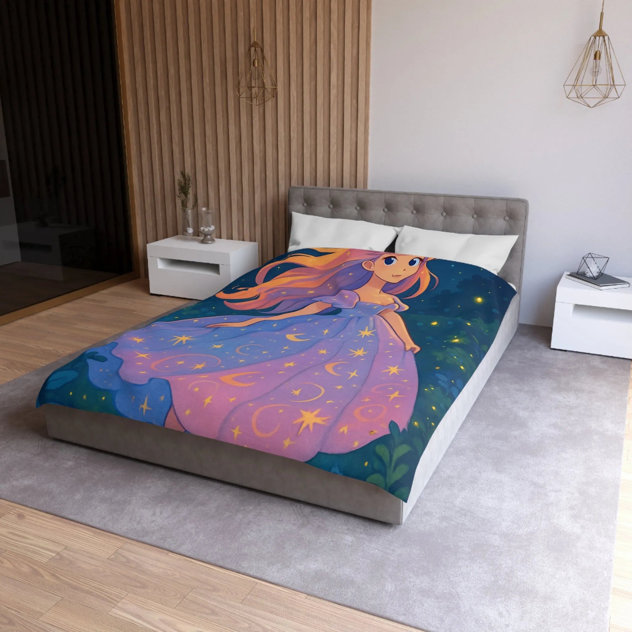 Housse de couette avec motif étoilé de princesse féerique dans la nuit enchantée