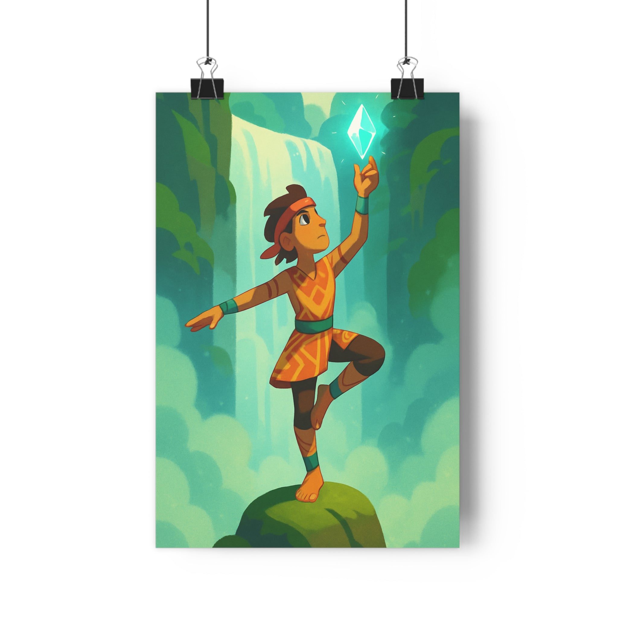 Poster décoratif yoga cartoon vert bleu mystique sérénité salon chambre bureau artistique tendance qualité