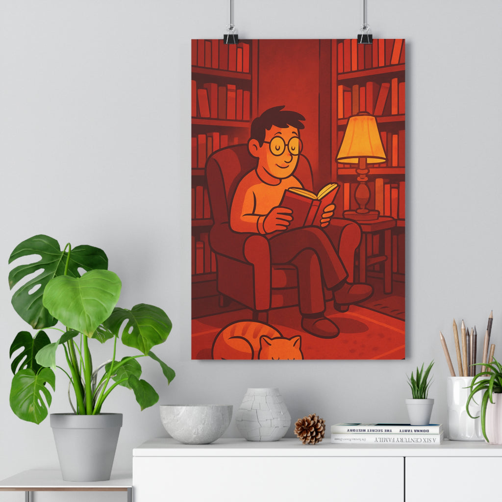 Poster décoratif cartoon cosy orangé marron salon chambre lecture détente chaleureux unique original qualité