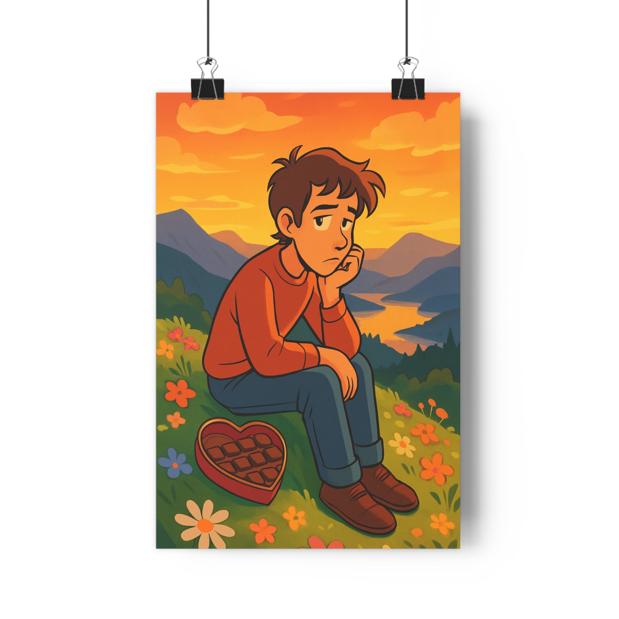 Poster décoratif cartoon orange jaune rêveur chocolat fleuri chambre salon intérieur format 30x46 qualité