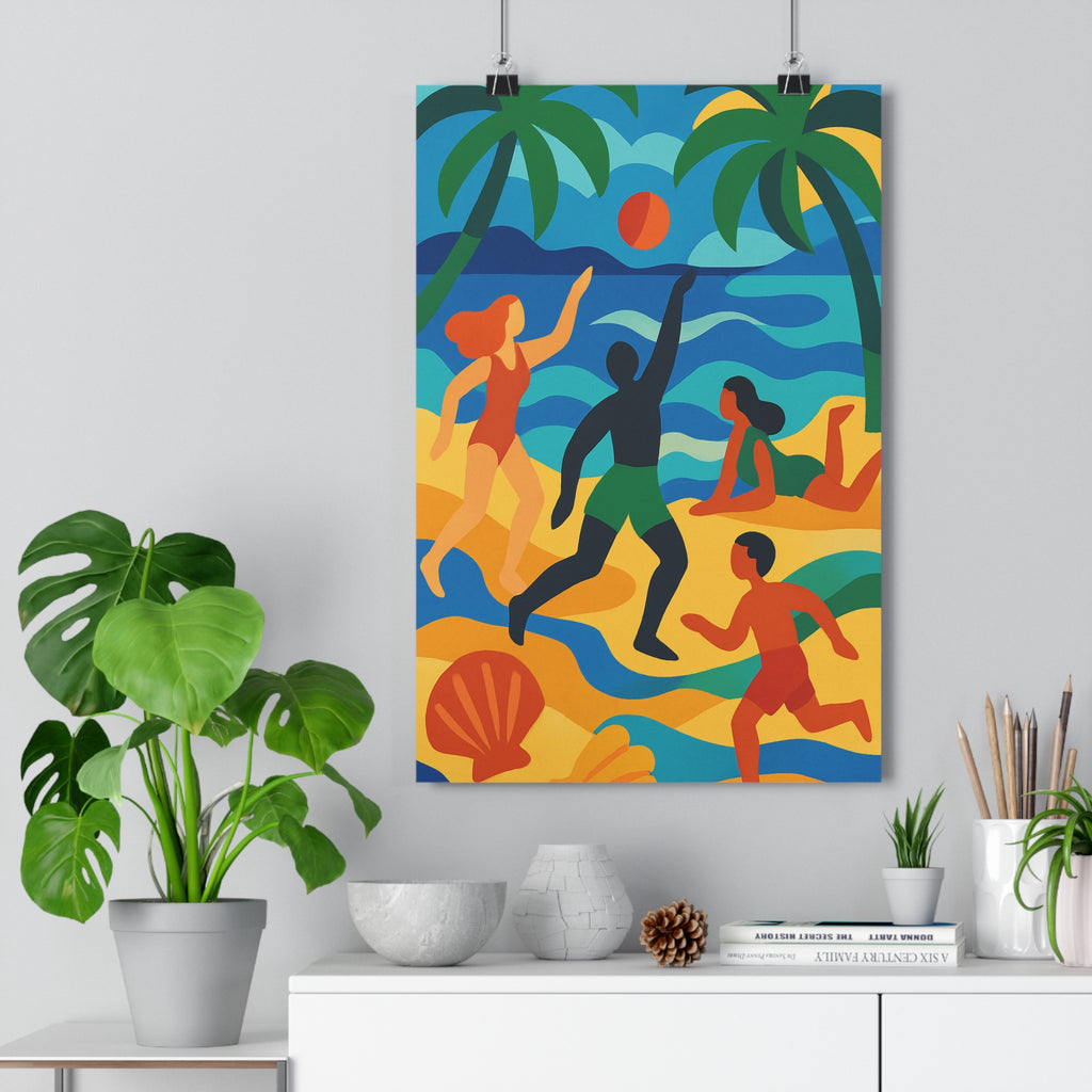 Poster décoratif cartoon joyeux plage mer bleu vert salon chambre bureau 30x46 joyeux estivale