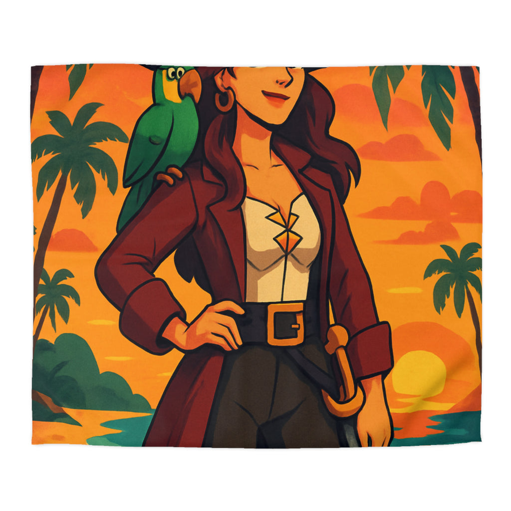 Housse de couette pirate colorée avec perroquet et coffre au trésor tropical