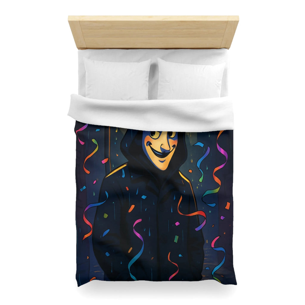 Housse de couette artistique joyeuse avec personnage mystérieux sous réverbère nocturne coloré