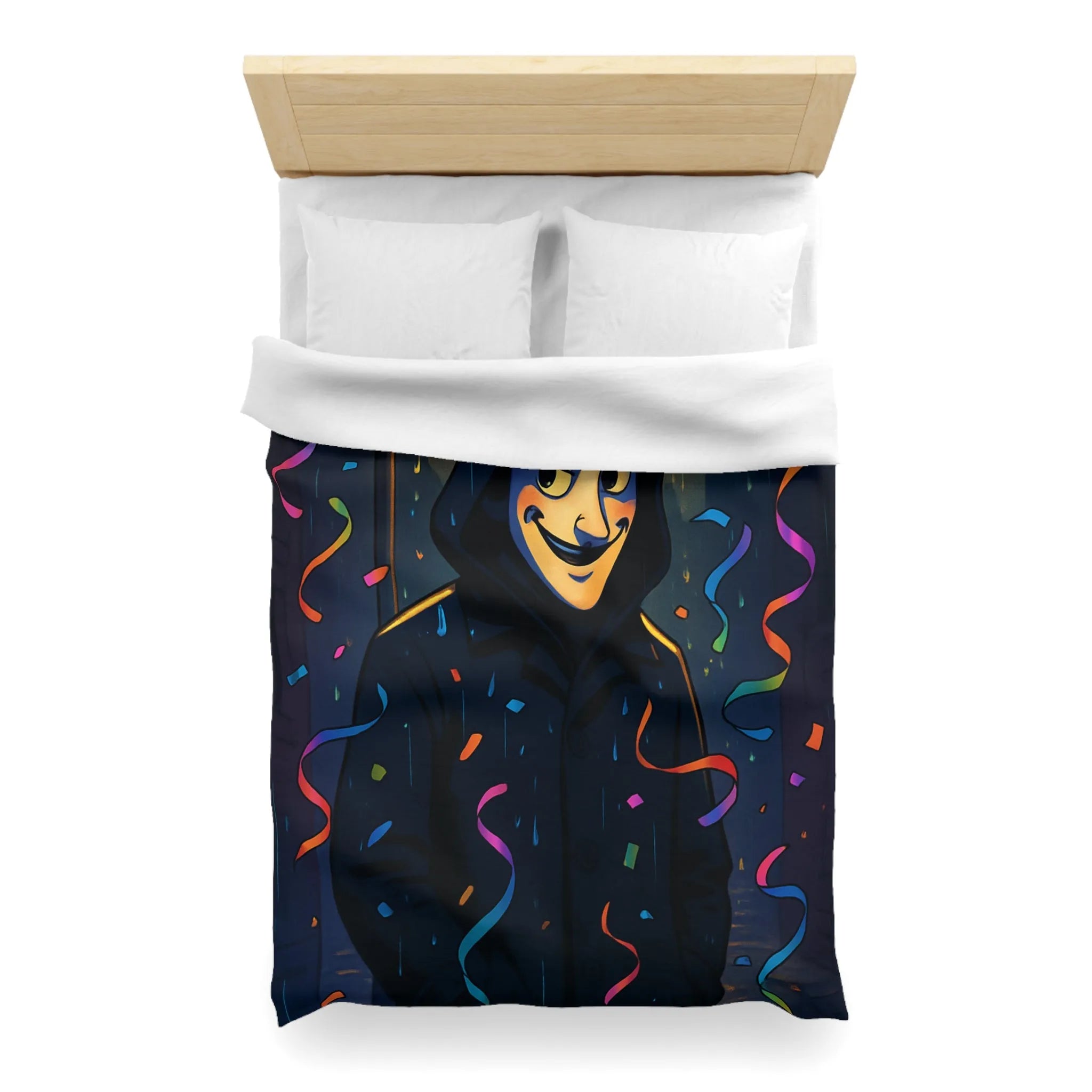 Housse de couette artistique joyeuse avec personnage mystérieux sous réverbère nocturne coloré