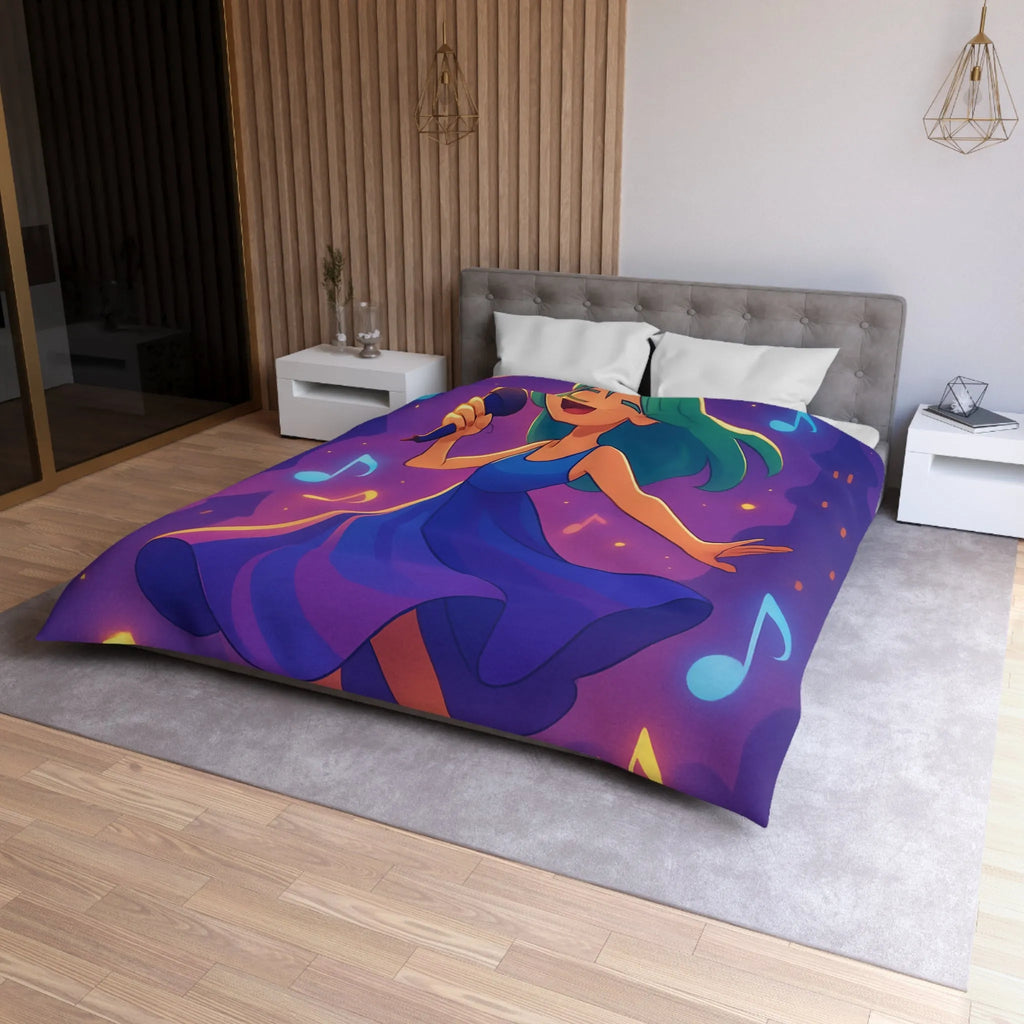 Fantaisie Vocale Féminine : Une Housse de Couette Mélodieuse pour Jeune Chanteuse Rêveuse