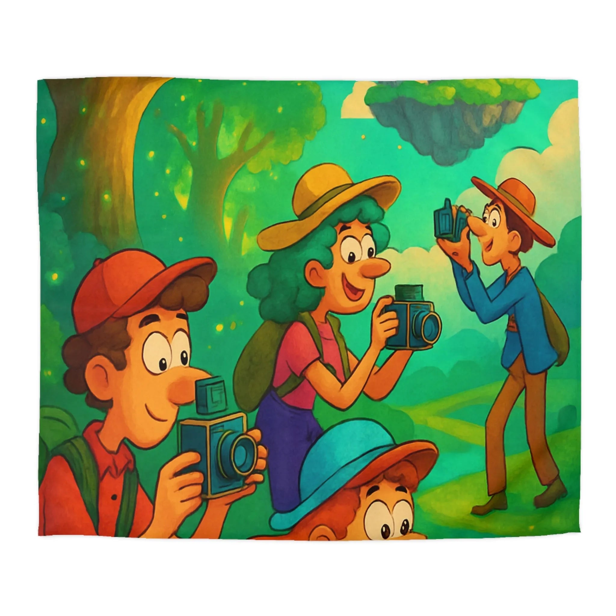 Housse de Couette Enfants Explorateurs avec Appareils Photo dans Forêt Enchantée Magique