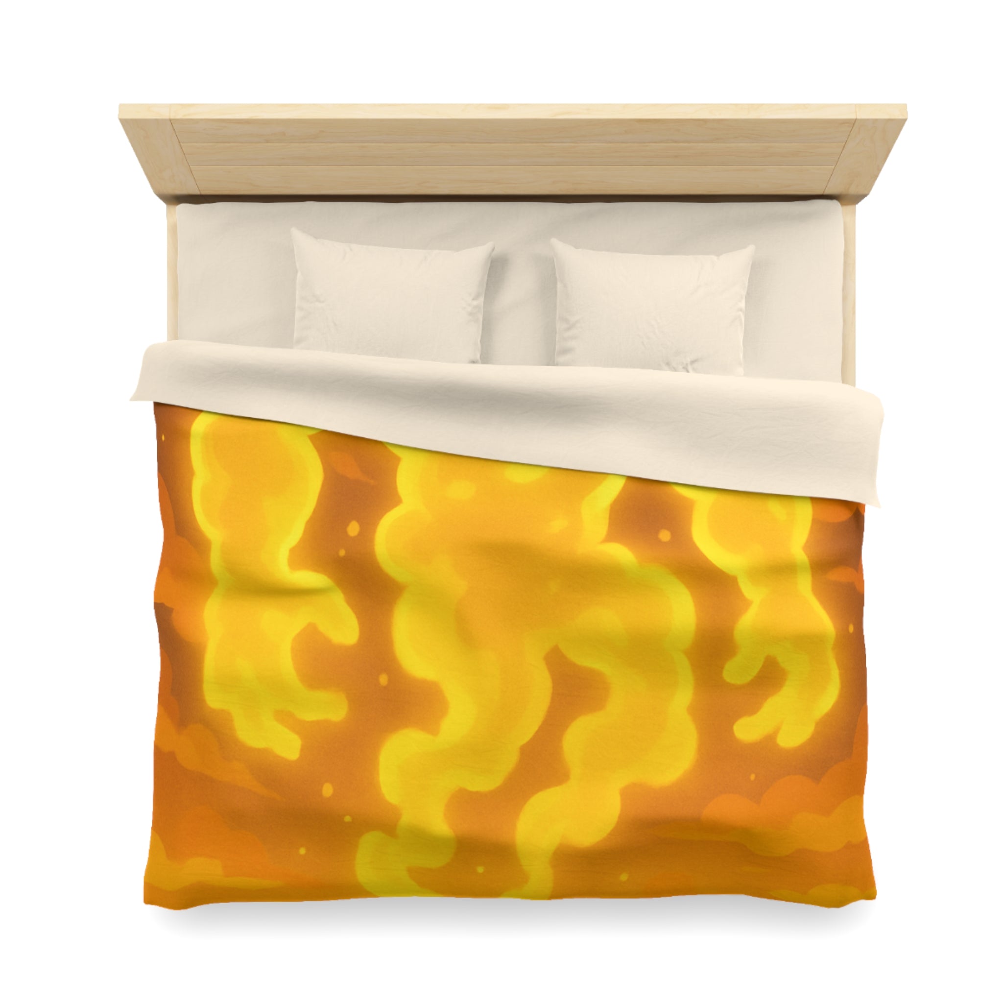 Vision onirique d'un géant flamboyant illuminant un paysage crépusculaire surréaliste en jaune