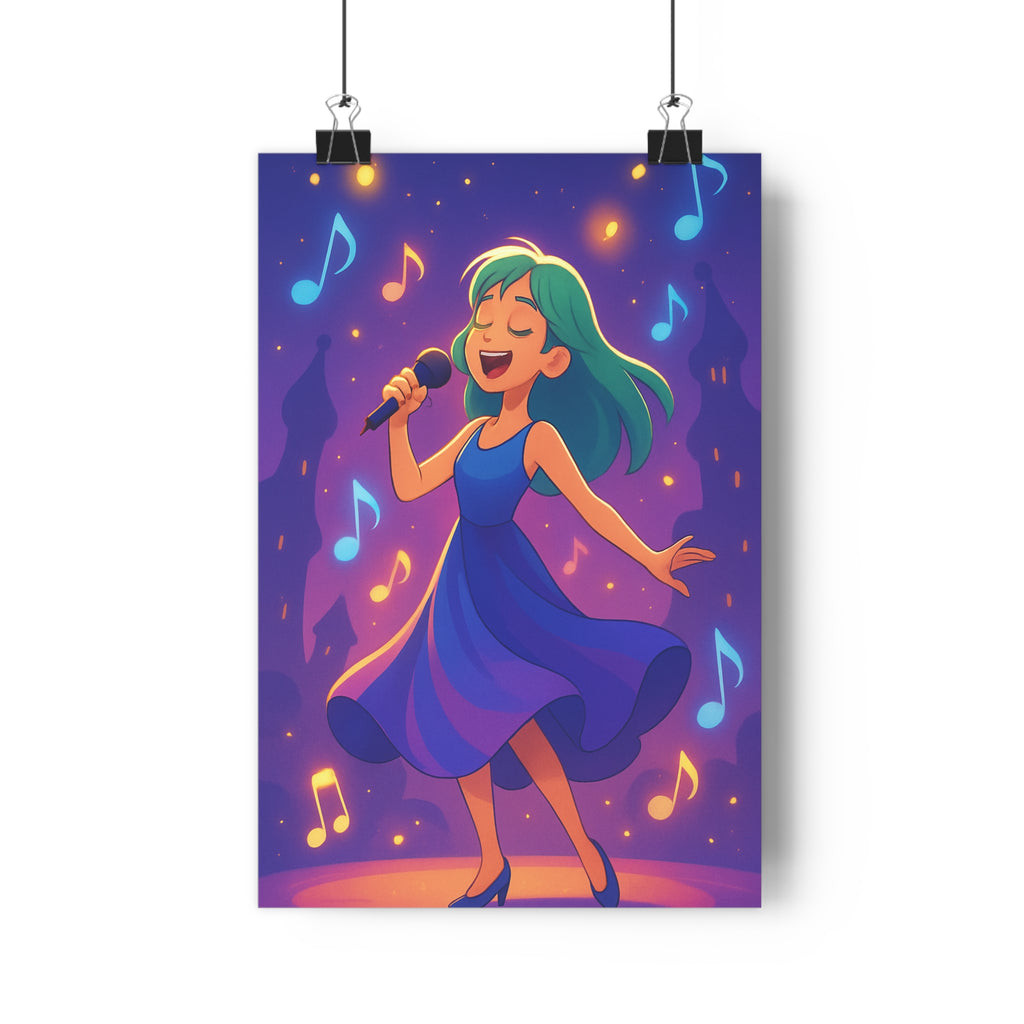 Poster décoratif dessin animé magique joyeux musique vert bleu salon chambre format 30x46 qualité