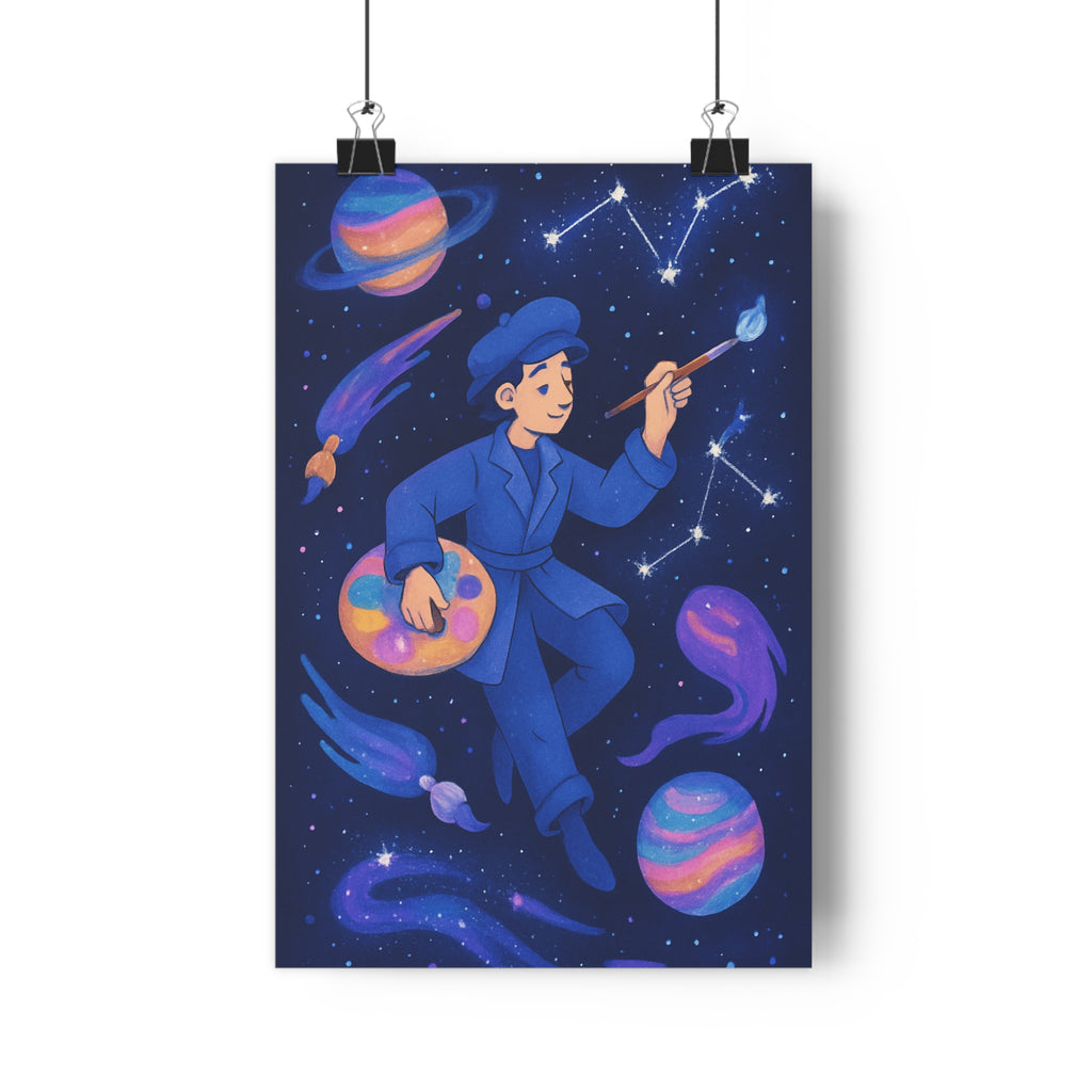 Poster décoratif céleste anime bleu violet orange mystique artiste chambre constellation palette étoiles pinceau