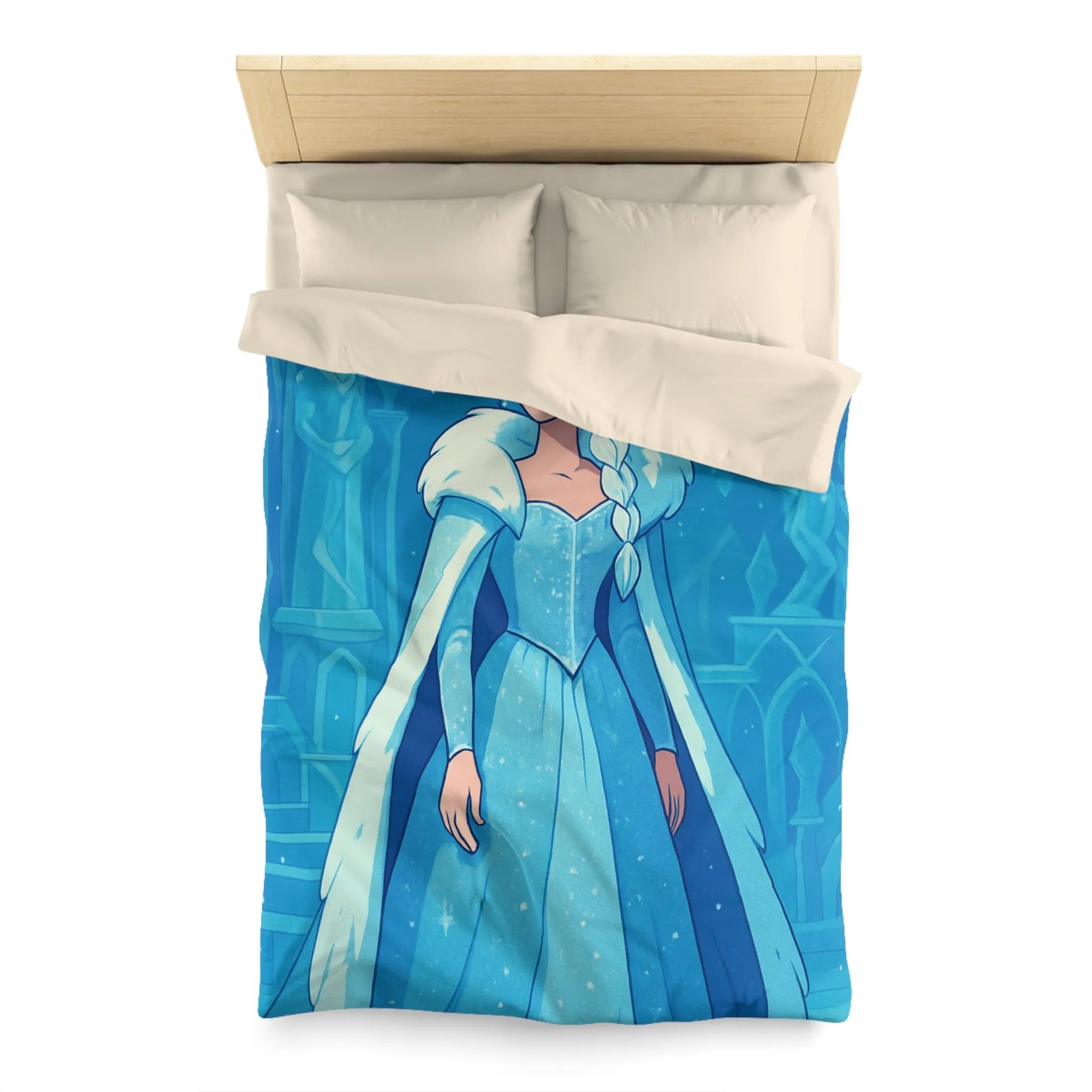 Éblouissante Housse de Couette Reine des Glaces Bleue avec Aurora Boréale et Château