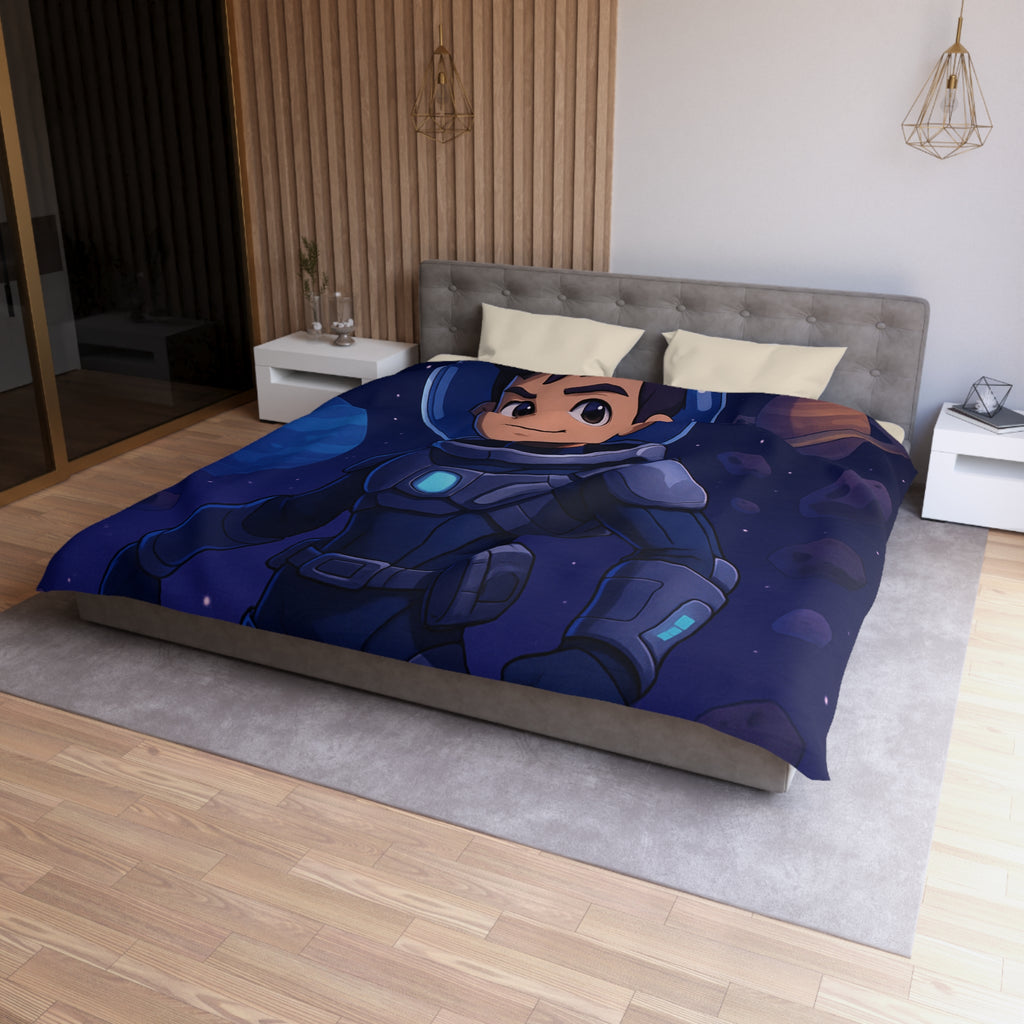 Housse de couette pour enfants : aventure spatiale avec jeune astronaute et planètes colorées