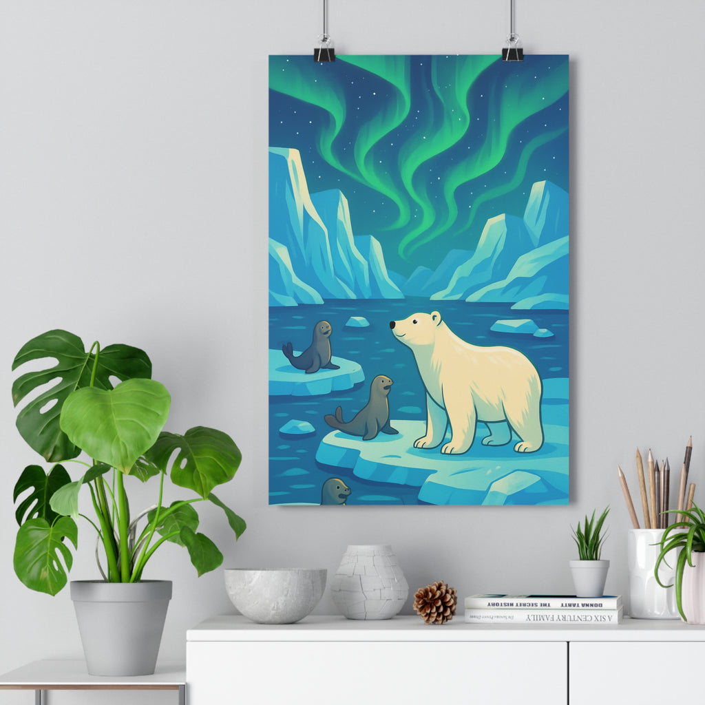 Poster décoratif polaire ours glace bleu vert mystique nature murale chambre ambiance captivante qualité