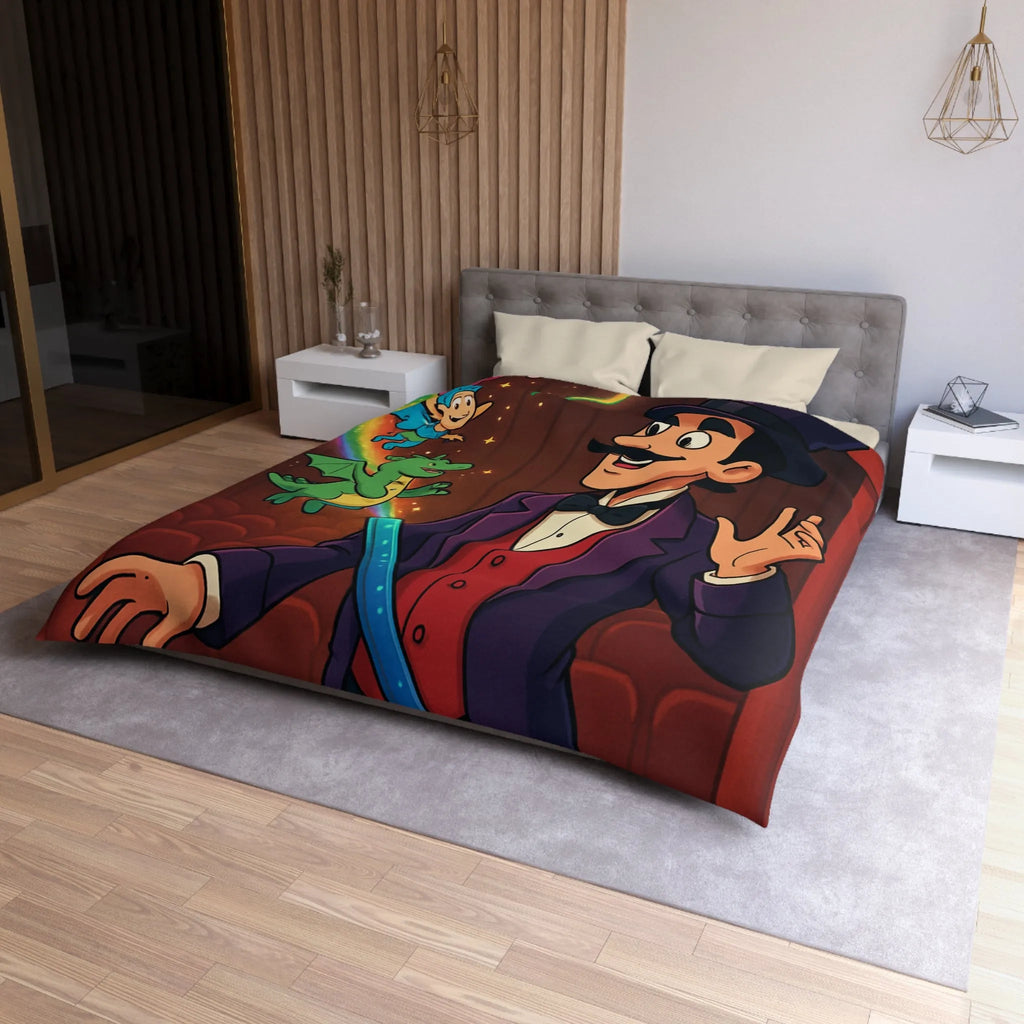Housse de couette magique avec scène enchantée de créatures et magicien coloré