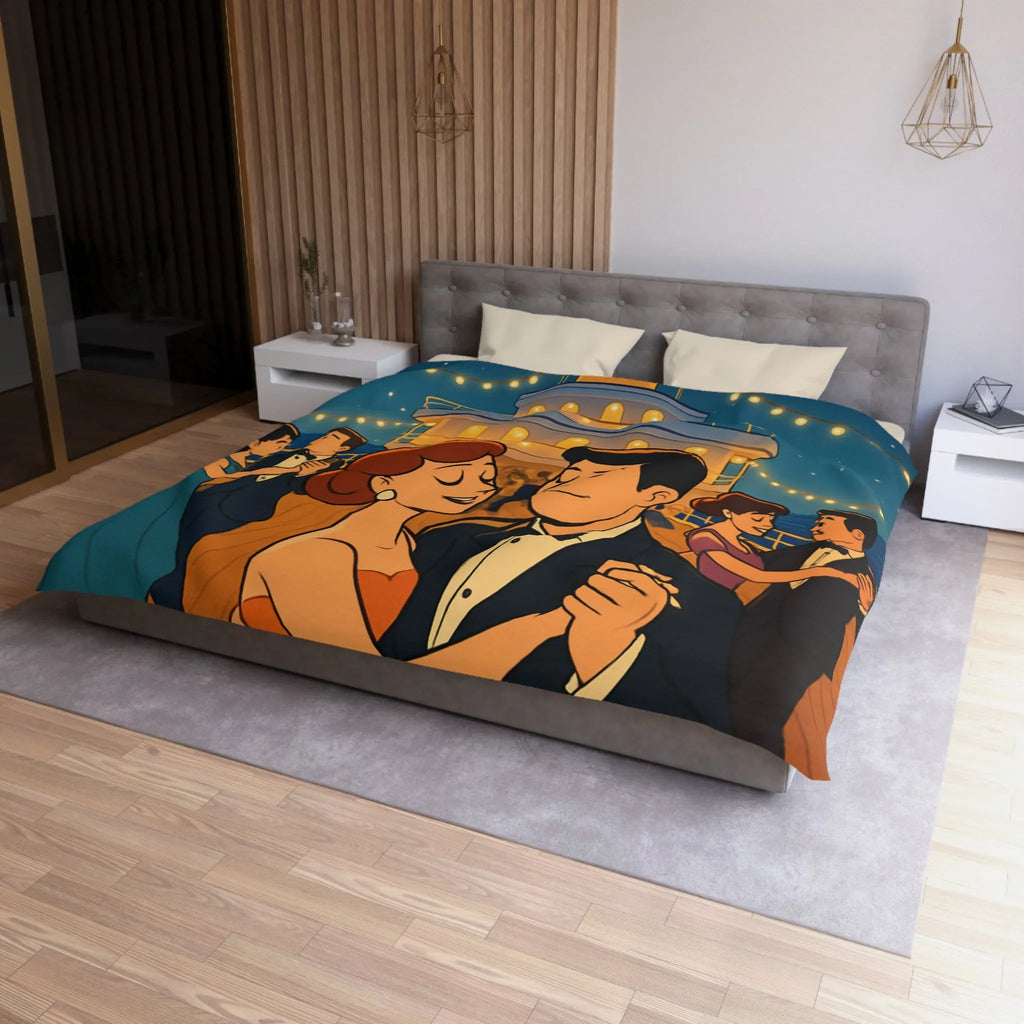 Housse de couette élégante avec danse romantique rétro sur un pont de navire