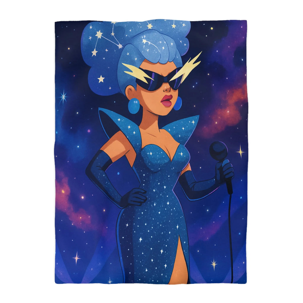 Housse de couette glamour avec étoile, chanteuse et ciel cosmique pour chambre moderne