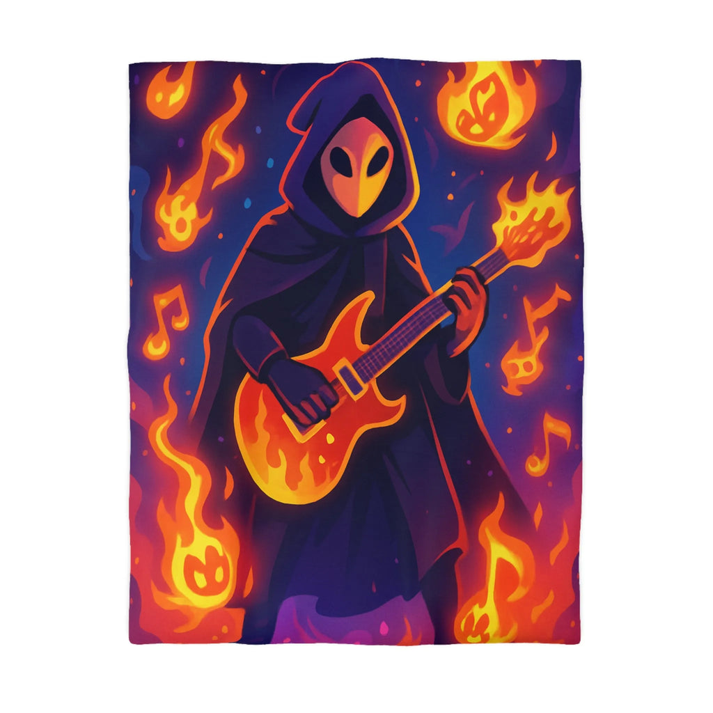 Housse de Couette Envoûtante avec Musicien Mystérieux Jouant de la Guitare en Flammes