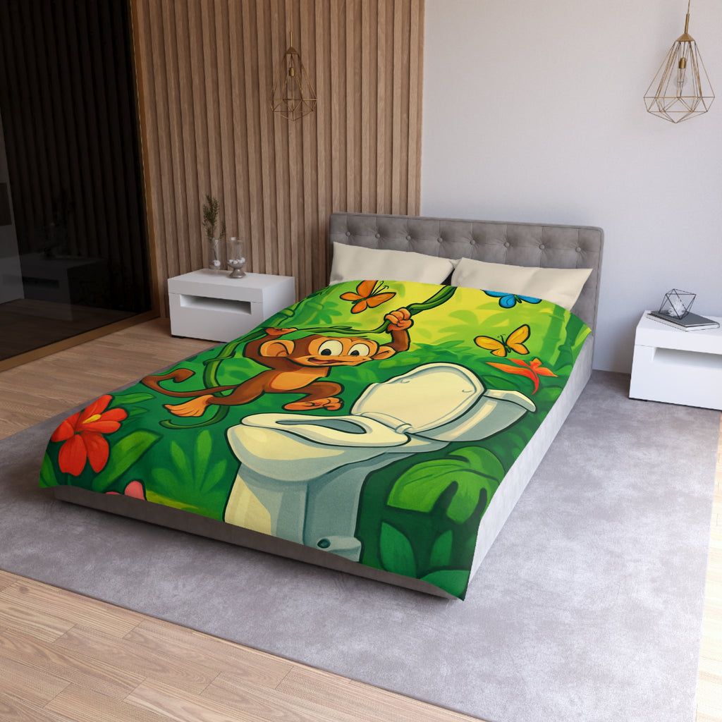Housse de couette pour enfants avec singe joyeux et jungle colorée luxuriante
