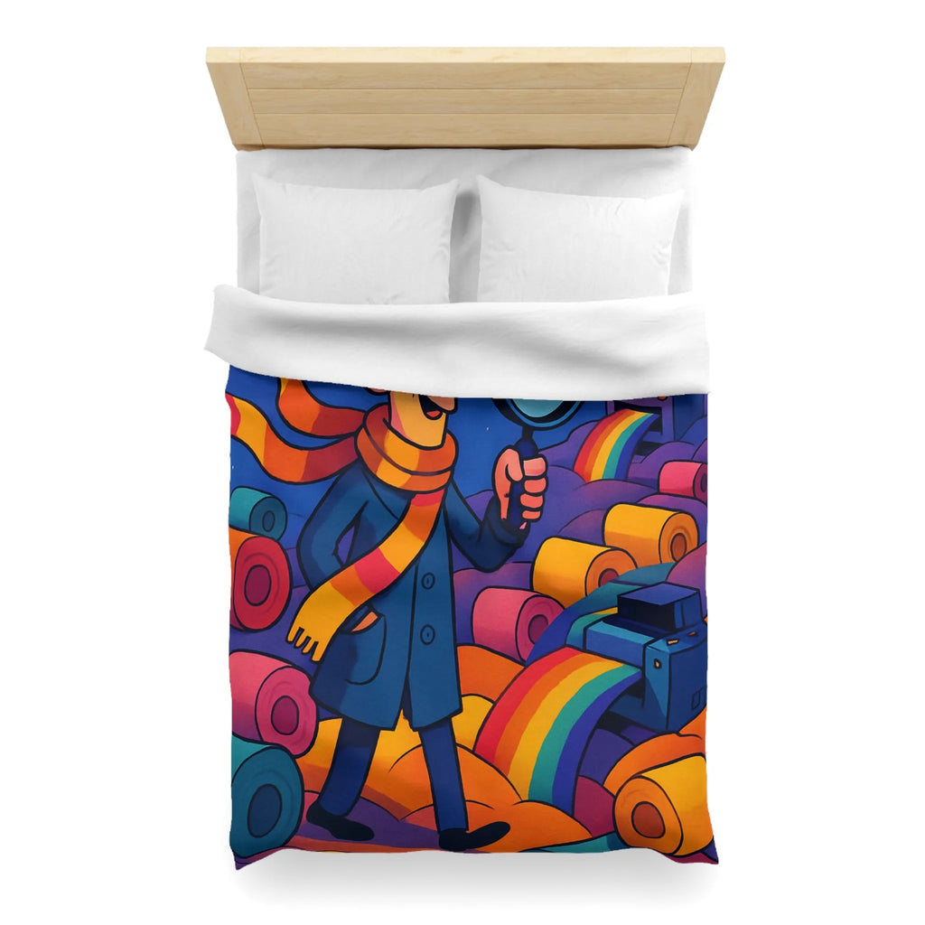 Explorez les couleurs et mystères sur housse de couette lumineuse avec détective fantaisiste