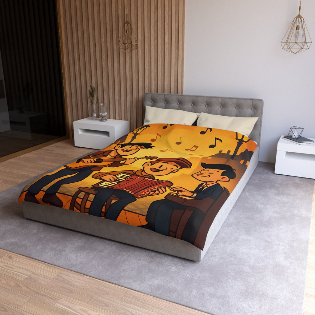 Housse de couette vintage ambiance musicale jazz avec trio de musiciens lumineux