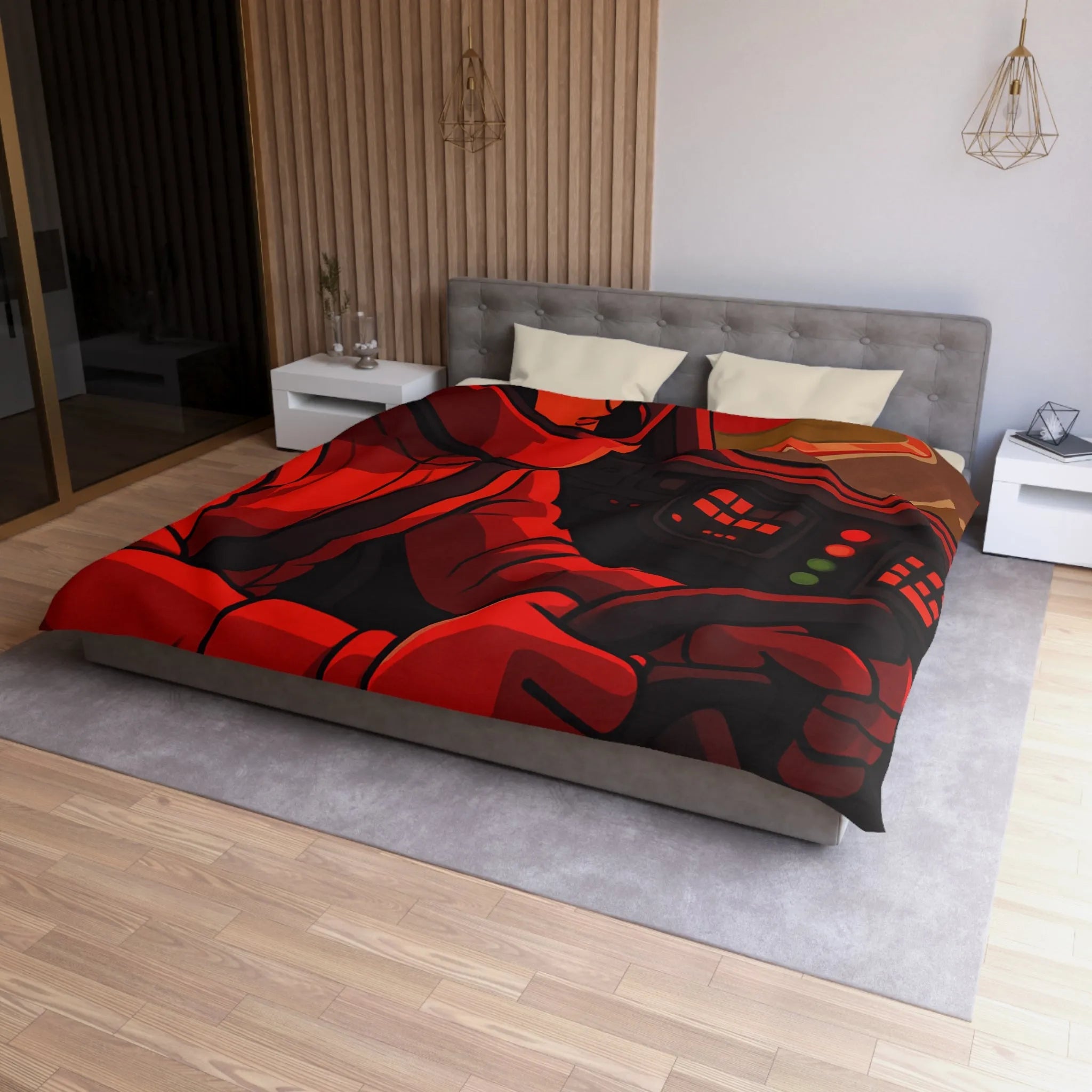 Housse de couette dynamique motif pilote de course rouge en automobile sportive