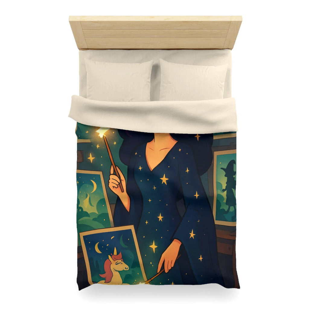 Housse de couette magique avec motif étoilé et créatures fantastiques pour chambre féérique