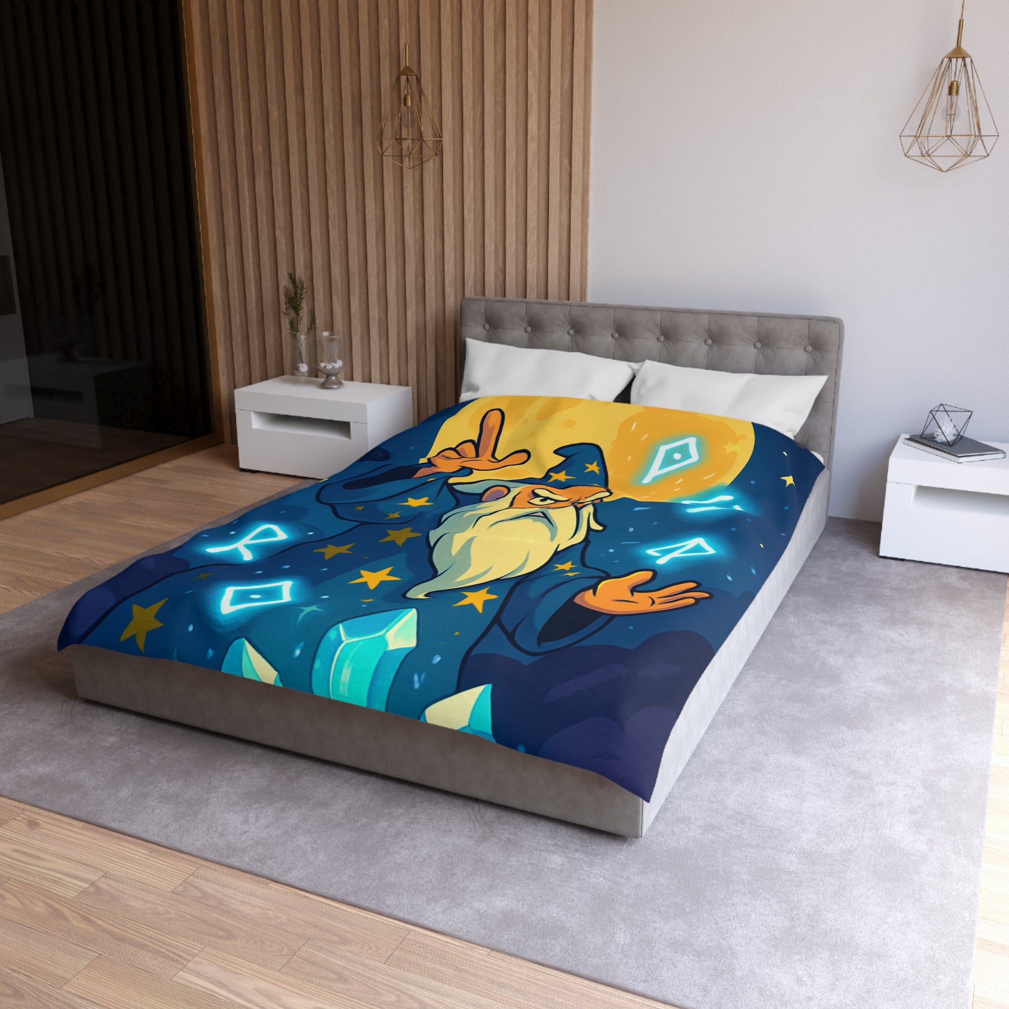 Housse de couette sorcier mystique avec cristaux et lune brillante magique