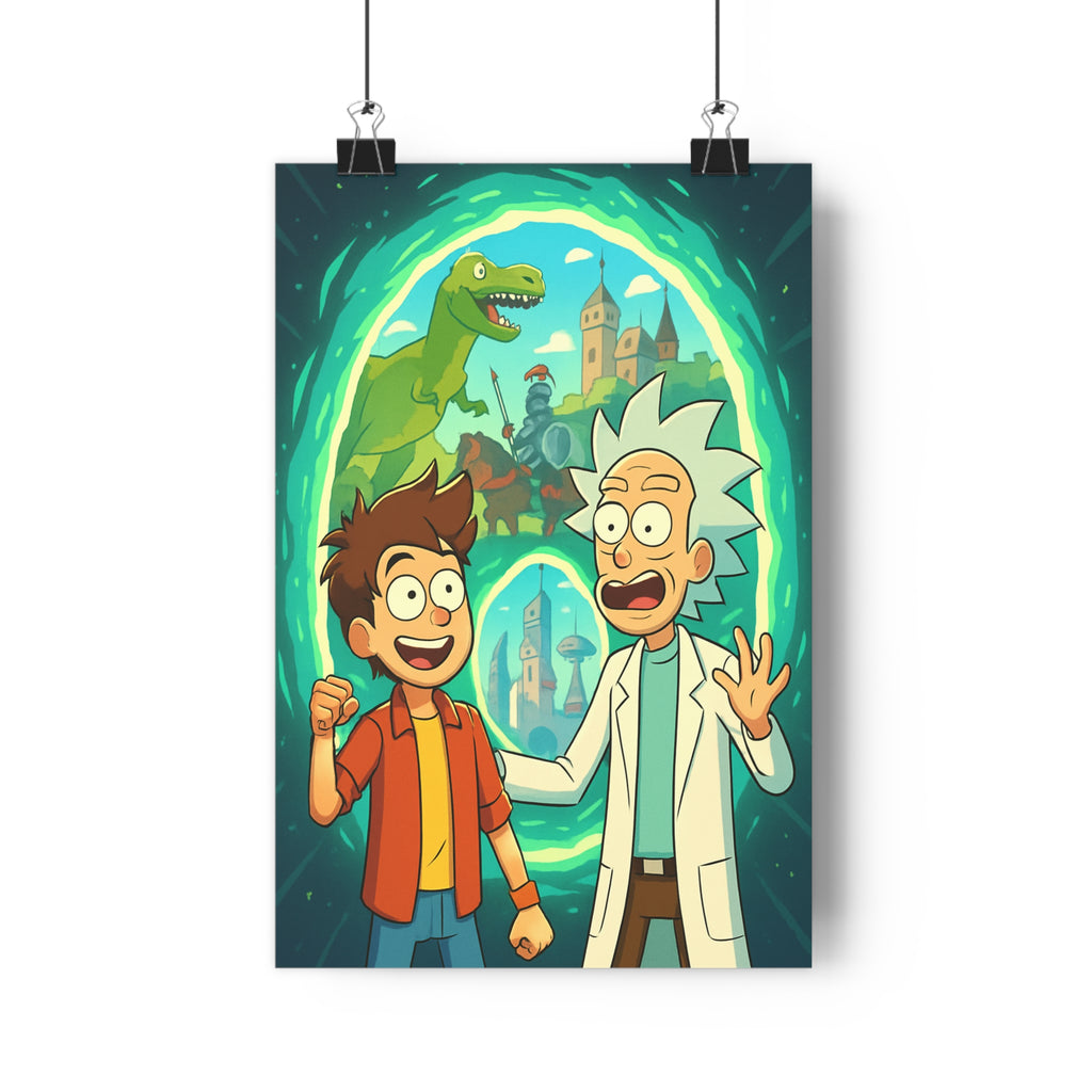 Poster décoratif cartoon aventure lumineux dinosaure château médiéval enfant chambre fantaisie format 30x46 cm