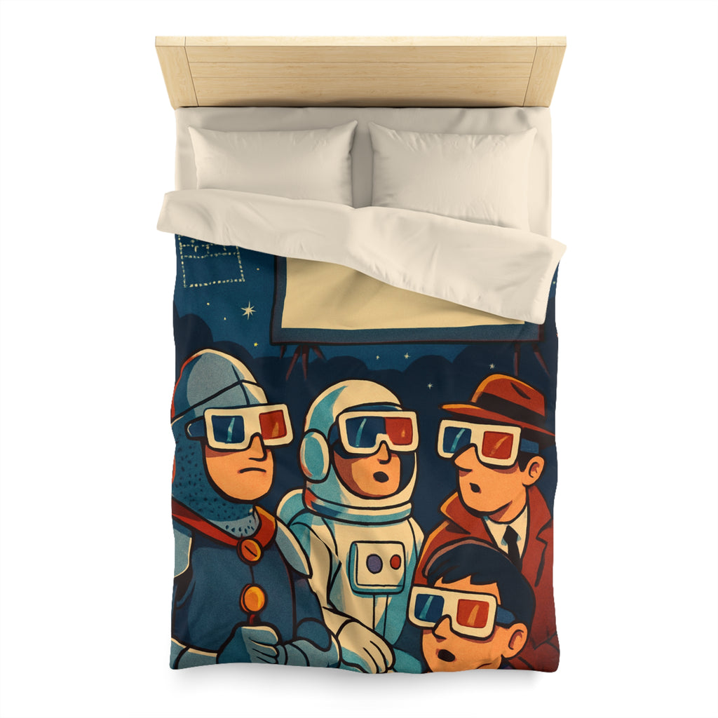 Housse de Couette Unique Inspirée Cinéma Rétro Avec Personnages Insolites Regardant Écran