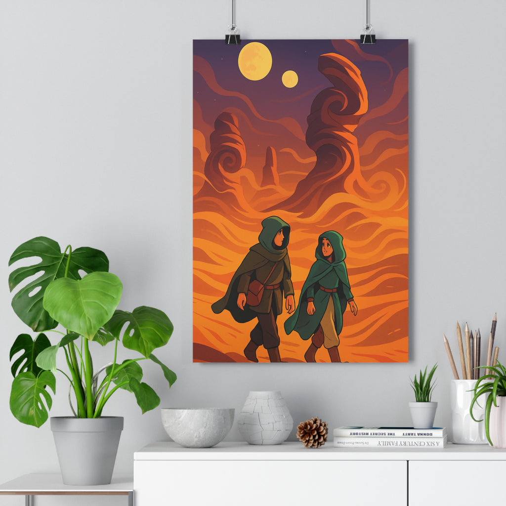 Poster décoratif cartoon désert doré ocre mystique salon chambre aventure format 30x46 cm qualité