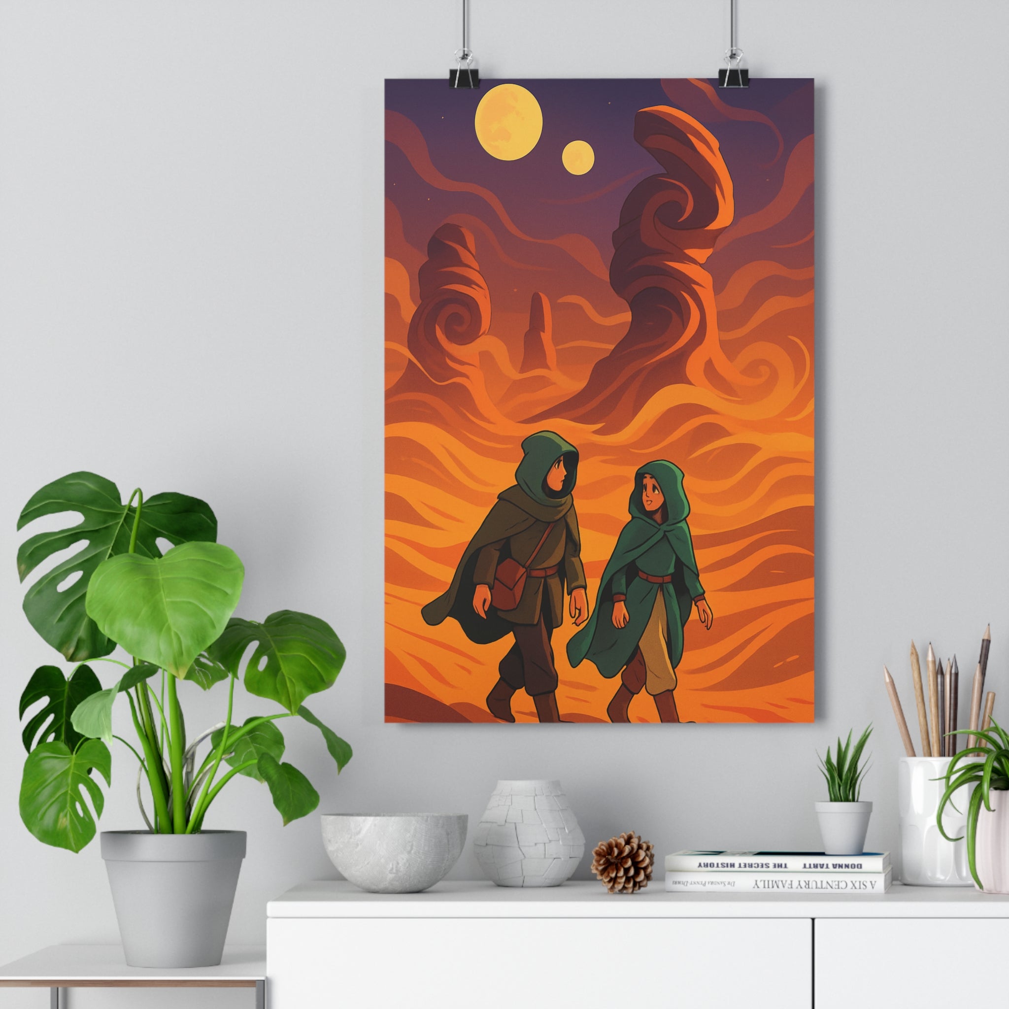 Poster décoratif cartoon désert doré ocre mystique salon chambre aventure format 30x46 cm qualité