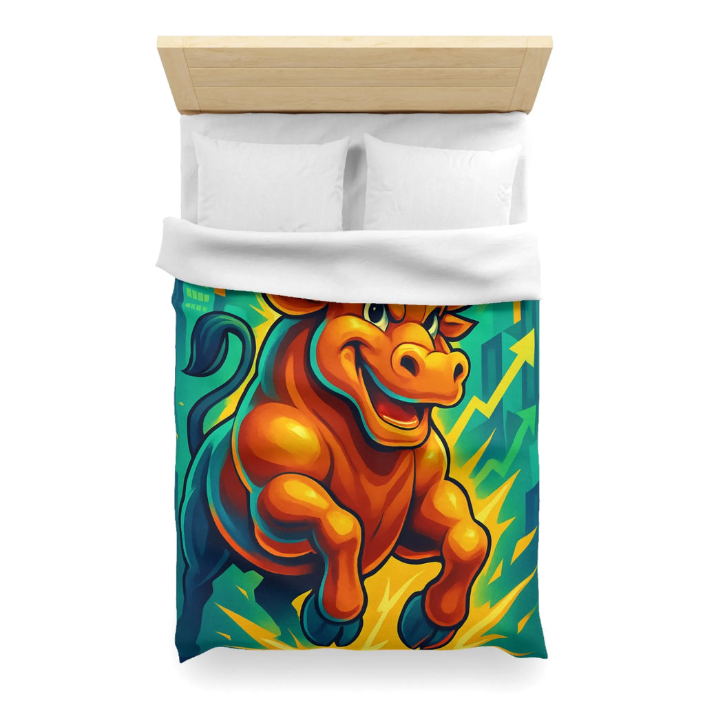 Housse de couette dynamique avec illustration de taureau énergique et motifs de croissance économique