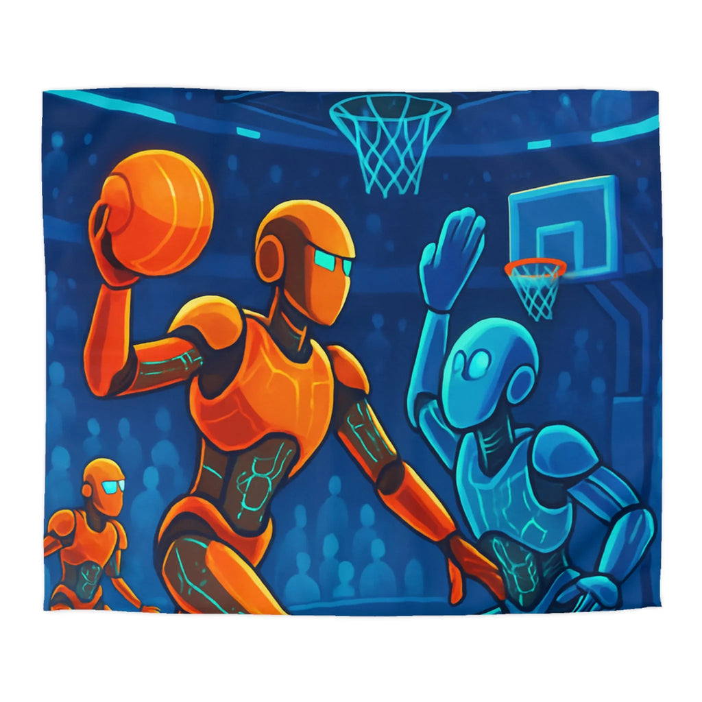 Housse de couette avec motif futuriste de robots jouant au basket sous lumière néon