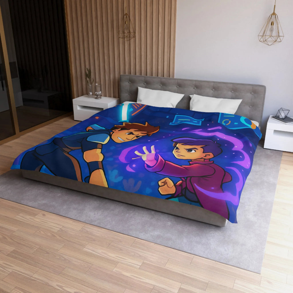 Housse de Couette Enfant Design Combat Futuriste avec Épées Laser et Pouvoirs Magiques