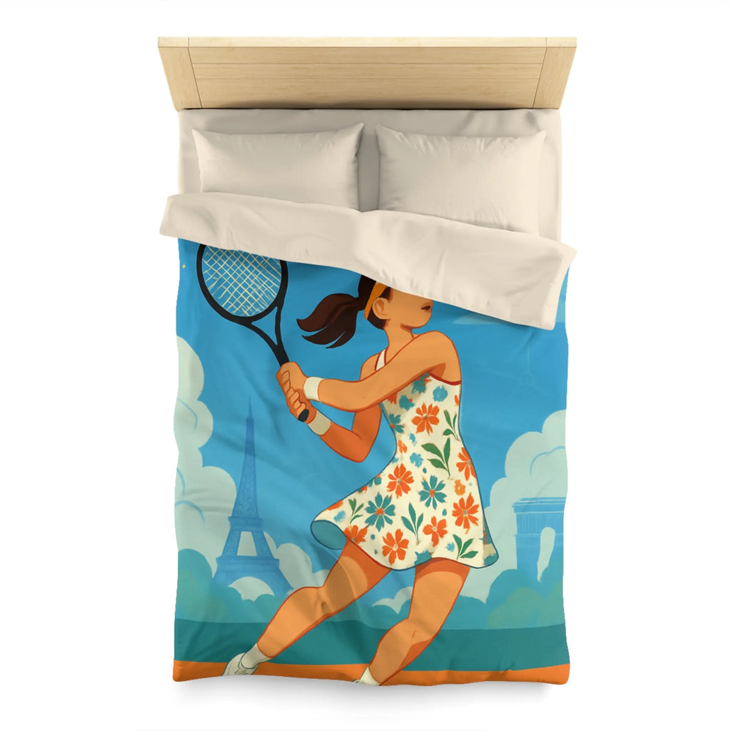 Éclatante Jouneuse de Tennis en Robe Florale avec Décor Parisien et Étoiles Magiques